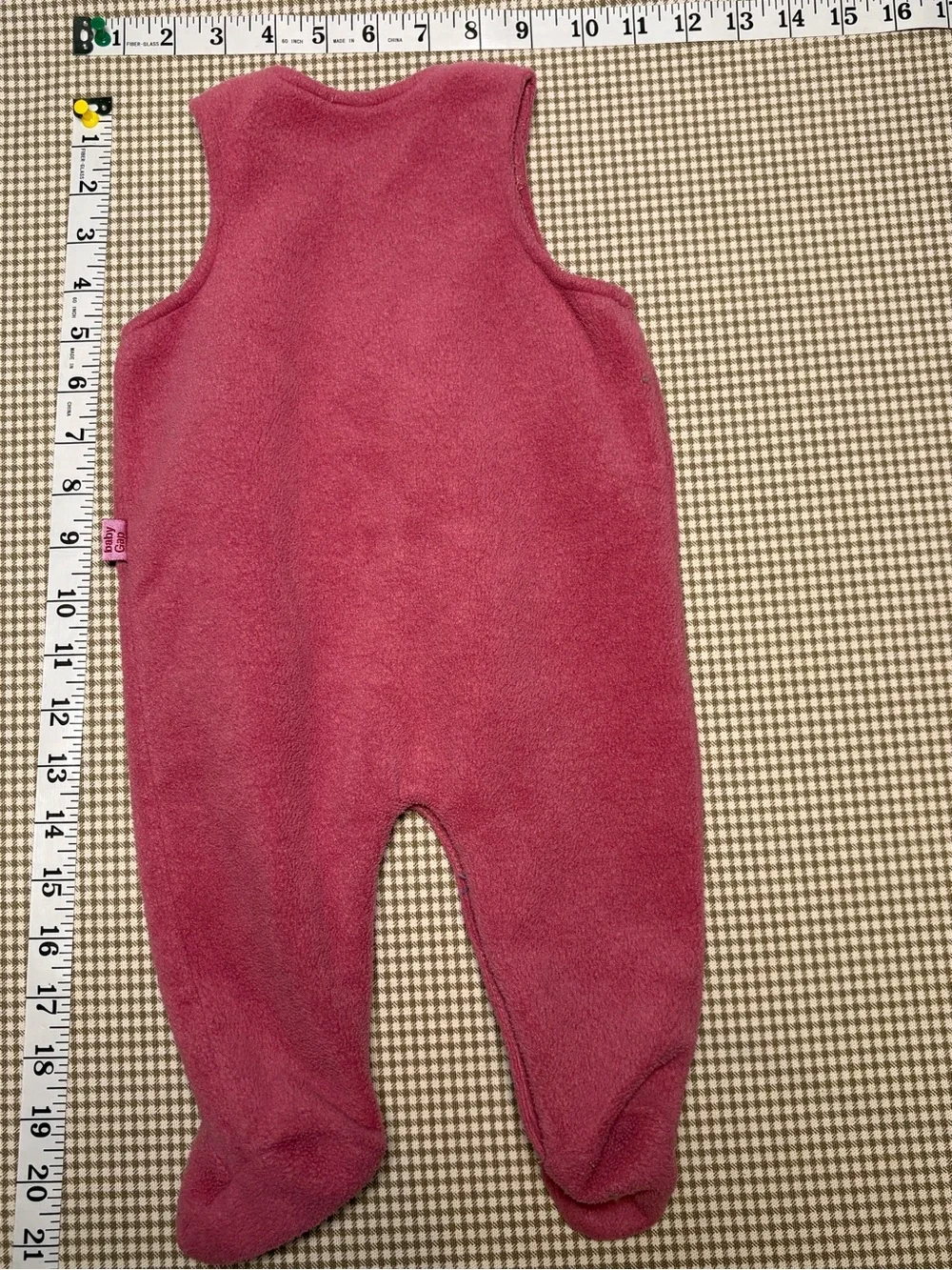 Y2K Baby Gap Pink Fleece Footed Romper Bird Embroidered Newborn Up to 3 Months